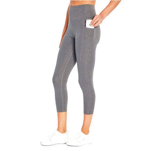 Bally Total Fitness Womens High Rise Pocket Mid-calf Legging Capri, Heather Charcoal, Large US