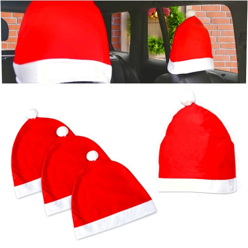Jokormo 4 PCS Car Christmas Hat Headrest Cover, 13.5