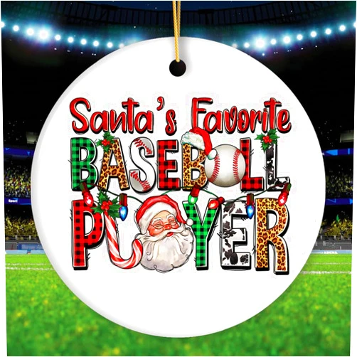 OrnamentallyYou Santa’s Favorite Baseball Player Plaid Christmas Theme Ornament