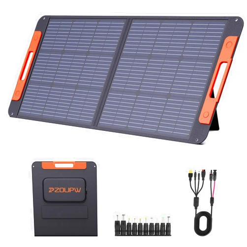 ZOUPW 100 Watt Portable Solar Panel for Power Station,100W 20V Foldable Solar Charger with Solar Cable USB Output, 23.5% High Efficiency IP67 Waterproof Adjustable Kickstands for Camping RV Blackout