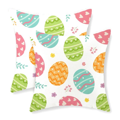 JEFERSO Easter Pillow Covers 18x18 Set of 2, Colorful Flowers Eggs Decor Throw Pillows Spring Holiday Farmhouse Pillowcase Easter Decorative Outdoor Cushion Case for Couch Home decorations Living Room