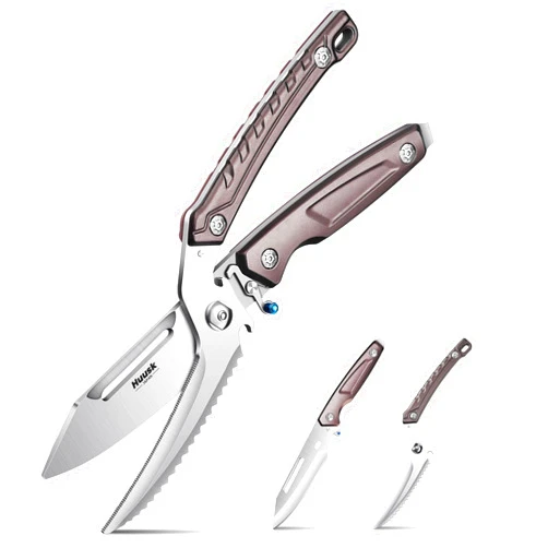 Huusk Heavy Duty Poultry Scissors - Kitchen Scissors for Food with Serrated Edge, Detachable Sharp Shears for Cutting Meat, Chicken Bone and Turkey, Scissors All Purpose for Thanksgiving (Brown)