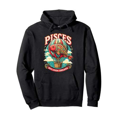 IQTEE Pisces SkyHigh Dreams Hot Air Balloon Zodiac Pullover Hoodie