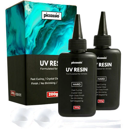 Piccassio UV Resin Clear 200g – Upgraded Hard Type UV Glue – Rapid Cure Craft Resin Using UV Light – Casting and Coating for DIY Crafts, Jewelry, Keychains, Clear-Cast Parts