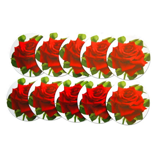 Novel Merk Rose & Leaves Refrigerator Magnets, Small Circle Flower & Pedals Design for Fridge, Gifts, Decor, Party Favors, & Prizes (10 Pack), Red Green, 3 Inch