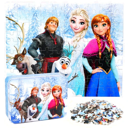 LELEMON Puzzles for Kids Ages 4-8,Snowmen 100 Piece Puzzles for Kids,Educational Kids Puzzles Jigsaw Puzzles in a Metal Box,Children 100 Piece Puzzle Games Puzzle Toys for Girls and Boys