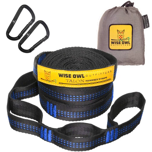 Wise Owl Outfitters Hammock Straps for Trees – 10ft Heavy-Duty Tree Hanging Kit with Carabiners, 38 Loops & Hooks – Essential Hammock Accessories for Camping