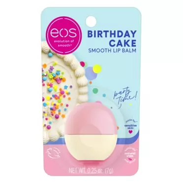 eos Natural Shea Lip Balm- Birthday Cake, All-Day Moisture Lip Care Products, 0.25 oz Birthday Cake 0.25 Ounce (Pack of 1)