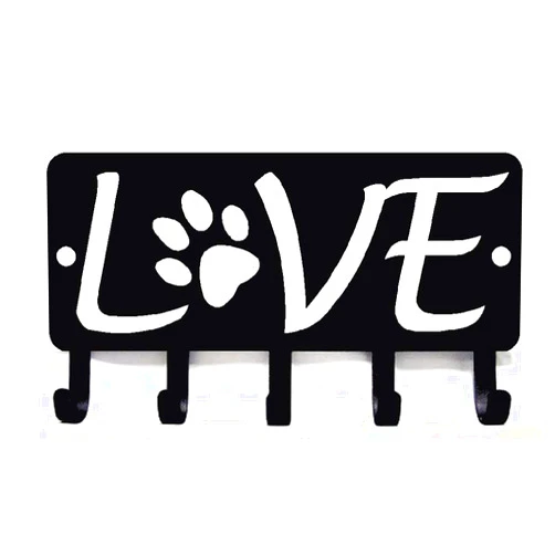 The Metal Peddler Love with Dog Paw #2 Key Rack Hanger & Holder- Small 6 inch Wide - Made in USA