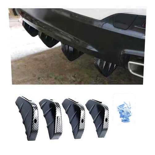 Augeny 4PCS Car Rear Lower Bumper Wing Lip Diffuser, Anti-Crash Auto Shark Fin Spoiler Protector with Mounting Screws, Universal Rear Bumper Lip Diffuser Kit for Car SUV Truck (Carbon Fiber)