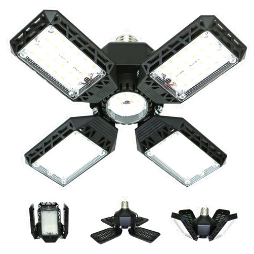 QiyuanLS LED Garage Light,150W Deformable Garage Ceiling Lights,15000LM, 4 Adjustable Panels, E26/E27 Shop Lights for Basement, Barn, Workshop,High Bay Light
