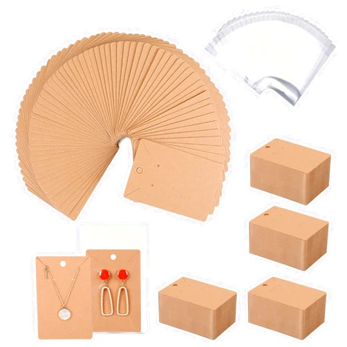 ovsor 500 Pcs Earring Cards - holder Cards with 500 Pcs Bags, Display Cards for Earrings Necklace Display and Jewelry Packaging