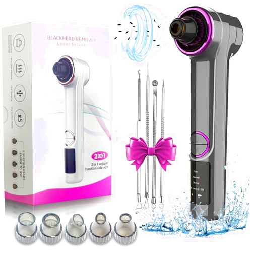 Amooca Blackhead Remover Pore Vacuum with Hot Compress, Upgraded Facial Pore Cleaner, Pore Extractor Acne White Heads Removal Tool- 9 Suction Power, 5 Probes Blackhead Vacuum Kit for Women & Men