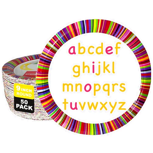 EATANDLEARN.ORG Eat and Learn Educational Paper Plates. Mealtime can be Fun, Interactive, Educational and Easy. (Lower Case Paper Plates - 50 Count, 9
