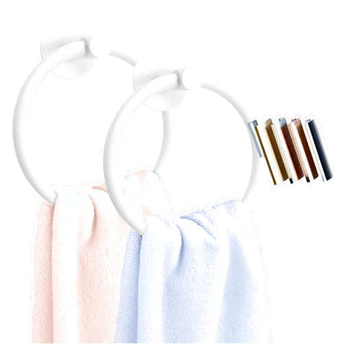 Daily Treasures Matte White Upgrade Aluminum Stainless Towel Ring Holder with Hook - 2Pack Adhesive Hand Towel Ring - Bath Towel Rings for Bathroom Wall Organizer Kitchen Storage