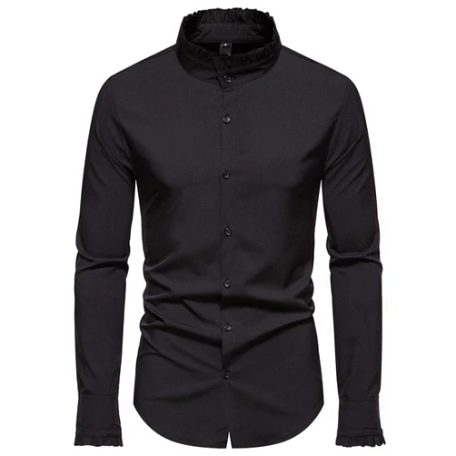 Hnhmli Men Solid Color Tops Slim Fit Tunic Collar Button Down Plain Simple Shirts Fall Men's Trendy 2024 Long-Sleeve T-Shirt