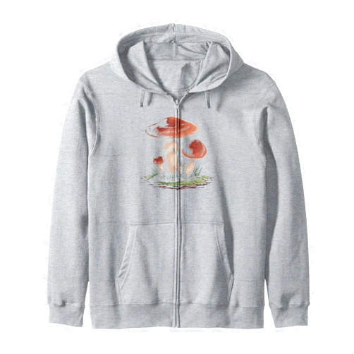 Forest Fungi Creations Vintage Mushroom Botanical Illustration Zip Hoodie