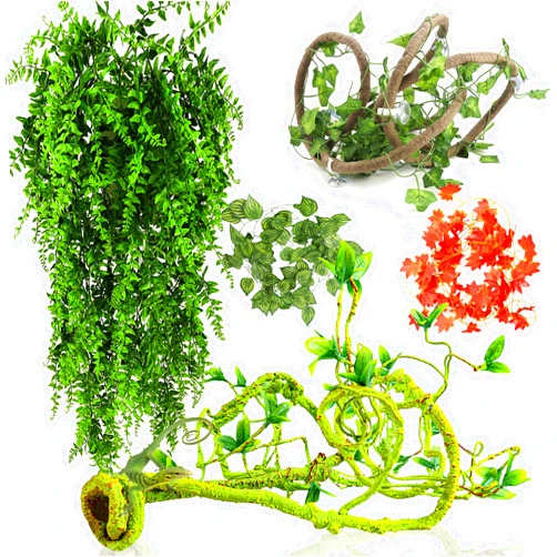 Grddaef Reptile Vines Plants for Terrarium, Flexible Vines Jungle Climbing Branch with Leaves Tank Decor for Snakes Bearded Dragons Geckos Hermit Crabs Lizards Chameleons