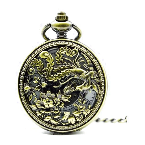 Zhanghong Personalized Pocket Watch, Retro Bronze Hollow Birds Pocket Watch Mechanical Pocket Watch
