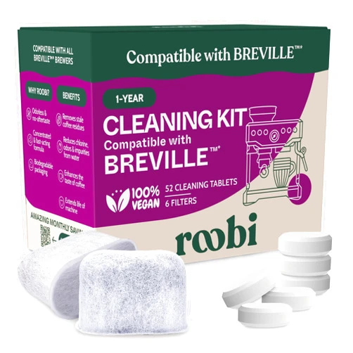 Roobi Breville Compatible Espresso Machine Cleaning & Maintenance Kit. Includes 52 Breville Cleaning Tablets and 6 Water Filters. Carbon Neutral. 1 Year Supply.