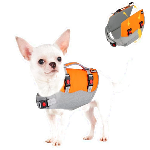 SlowTon Dog Life Jacket, Adjustable Ripstop Dog Life Vest with One Piece Belly Support Superior Buoyancy, Skin-Friendly Neoprene Pet Safety Flotation Vest for Swimming Boating Beach(Orange,XS)