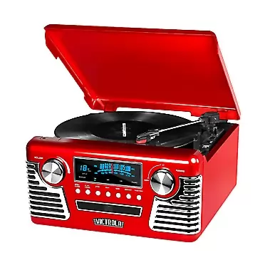 Victrola 50's Retro Bluetooth Record Player & Multimedia Center with Built-in Speakers - 3-Speed Turntable, CD Player, AM/FM Radio | Vinyl to MP3 Recording | Wireless Music Streaming | Red