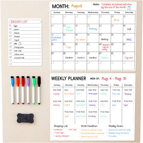LANDNEOO Magnetic Dry Erase Calendar for Refrigerator, 3 Pack-Monthly, Weekly, Daily Magnet Fridge Whiteboard Planner for Chore Chart, Menu, To Do List, 14