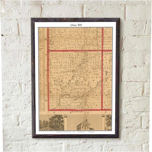 MG Global Historical Poster of Old Athens 1858 Michigan Genealogy Calhoun County | 11x17 12x18 16x24 24x36 Unframed Print Wall Art Gift | Vintage Antique Decor
