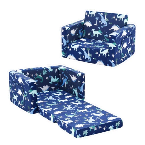 Ulax furniture Children Sofa Chair for Reading, Kids FILP-Out Polyurethane Chair, Lightweight, Convertible Sofa to Sleeper Couch (Navy Dinosaur)
