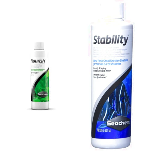 Seachem Flourish Freshwater Plant Supplement 500 ml and Seachem Stability - For Freshwater and Marine Aquariums 250ml