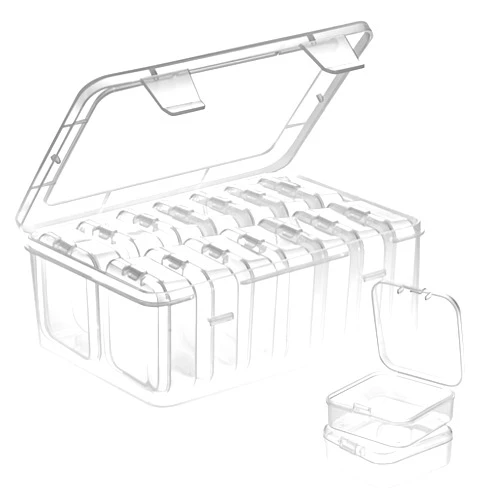 Mathtoxyz Small Bead Organizers, 15 Pieces Plastic Storage Cases Mini Clear Bead Storage Containers Transparent Boxes with Hinged Lid and Rectangle Clear Craft Supply Case