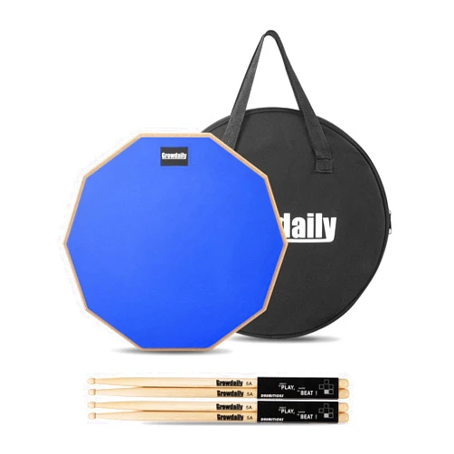 GrowDaily Drum Practice Pad for drumming drum pad and sticks 12 In,Sided With 2 Pairs/4 Maple 5A Drum Sticks & Storage Bag (Blue)
