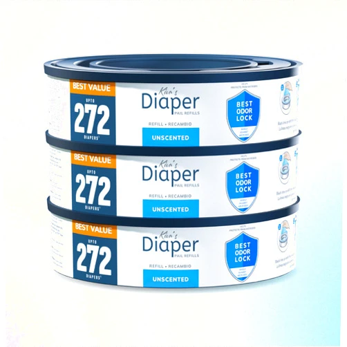 Kiva's Diaper Pail Refill - Compatible with Diaper Genie and Munchkin Pails, 3-Pack, 816 Count, Blue