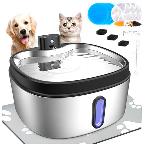 KWUY Wireless Cat/Dog Water Fountain 7L/1.8Gal with Silicone Mat & 3 Set Filters, DRLWXYSBattery Operated Cordless Automatic Pet Water Dispenser for Multi-cats and Small to Large Dogs with Ultra Quiet Pump