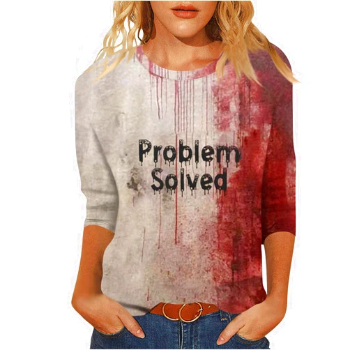 GOFULY Halloween Shirts for Women 3/4 Sleeve Tops and Blouses Crewneck Tunic Tops Fall Casual Vintage Halloween Graphic Tees