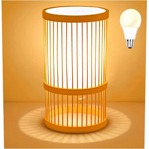 AFORTLO Table Desk Lamp,Bamboo Boho Decorative Nightstand Night Light Japanese Hollow-Out Lamp Home Decor for Bedroom,Living Room,End Table or Office with Bulb