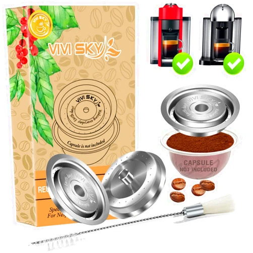 VIVI SKY Reusable Coffee Capsules Discs to Reuse Vertuoline Pods,Refillable Pods Cap For ALL Size pod of Vertuoline GCA1,ENV135 and BNV250, Not for ALL VERTUOLINE PLUS,VERTUOLINE NEXT! (2PCS)