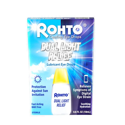 Rohto Dual Light Relief Cooling Lubricant Eye Drops, Protect Against Sun Irritation & Digital Eye Strain, Fast-Acting Relief of Dry Eyes, Irritation, Grittiness, Burning & Stinging, 0.6 fl oz