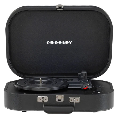 Crosley CR8009B-BK Discovery Vintage Bluetooth in/Out 3-Speed Belt-Driven Suitcase Vinyl Record Player Turntable, Black