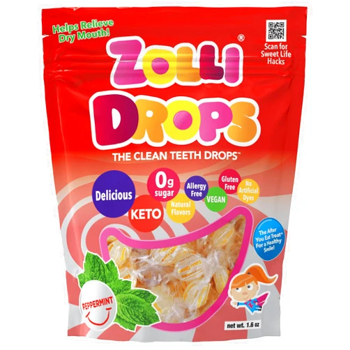 Zollipops Clean Teeth Zolli Drops 1.6oz - Peppermint Flavor for Dental-Friendly and Delicious Sugar-Free Snacking