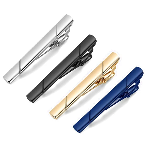 MOZETO Tie Clips for Men, Black Gold Blue Silver Tie Bar Set for Regular Ties, Luxury Box Gift Ideas