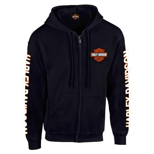 Harley-Davidson Men's Hooded Sweatshirt, Bar & Shield Zip Black Hoodie 30299142