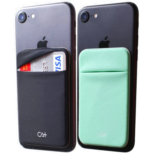 CA+ Phone Wallet Card Holder for Phone Case Sleeves Stick On Wallet for Cell Phone Card Holder Durable Adhesive Sticker ID Credit Card Holder for Back of Phone (Black + Mint)