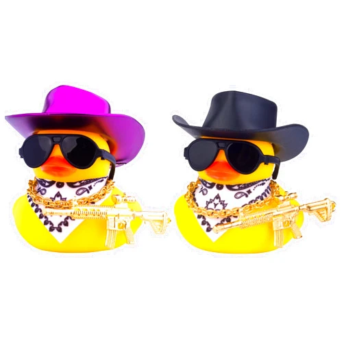 CoFuBcad 2PCS Rubber Duck Dashboard Decoration Yellow Duck Car Ornament with Cowboy Hat Necklace Sunglasses Cool Prop for Car Dashboard Decorations