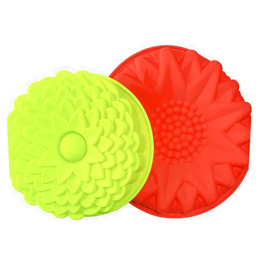 Generic TUTUPIC 2 Pack Flower Shape Silicone Cake Bread Pie Flan Tart Molds Large Round Sunflower Chrysanthemum Rose Shape Non-Stick Baking Trays (flower×2), Multicolor