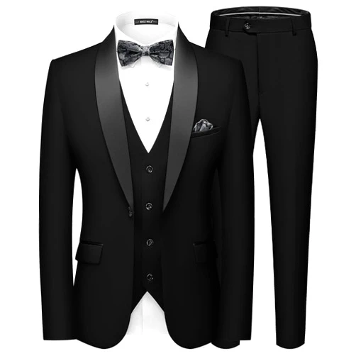 MAGE MALE Men's Slim Fit 3 Piece Suit One Button Solid Shawl Lapel Blazer Jacket Vest Pants Set with Tie Pocket Square