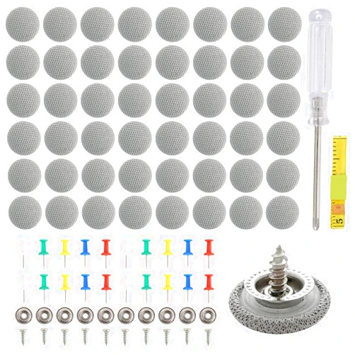 Weyleity 60pcs Car Roof Headliner Repair Button Roof Repair Rivets Auto Roof Snap Rivets Retainer with Installation Tool for Fixing Repair Buckle Car Interior Decorate (Grey, Grid Cloth)