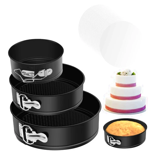 MASSUGAR Springform Cake Pan Set of 3 - Nonstick Leakproof Round Cheesecake Pan with Removable Bottom, Circle 3 Tiered 4