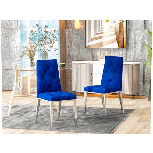 Qyuruisi Dinning Chairs Set of 2,Modern Luxury Home Furniture Dinning Room Chairs Chrome Legs,Fabic Dinner Chairs(Blue)