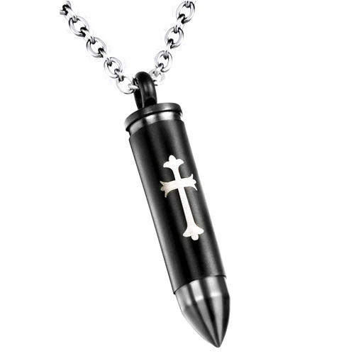 ENO Time Bullet Cross Cremation Jewelry Urn Necklace for Ashes Stainless Steel Memorial Urn Pendant for Men
